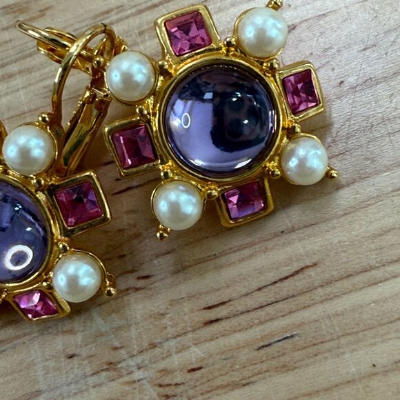 Joan Rivers Vintage Gold-Plated Earrings With Faux Pearl & Pink Crystal Accents - Picture 4 of 9